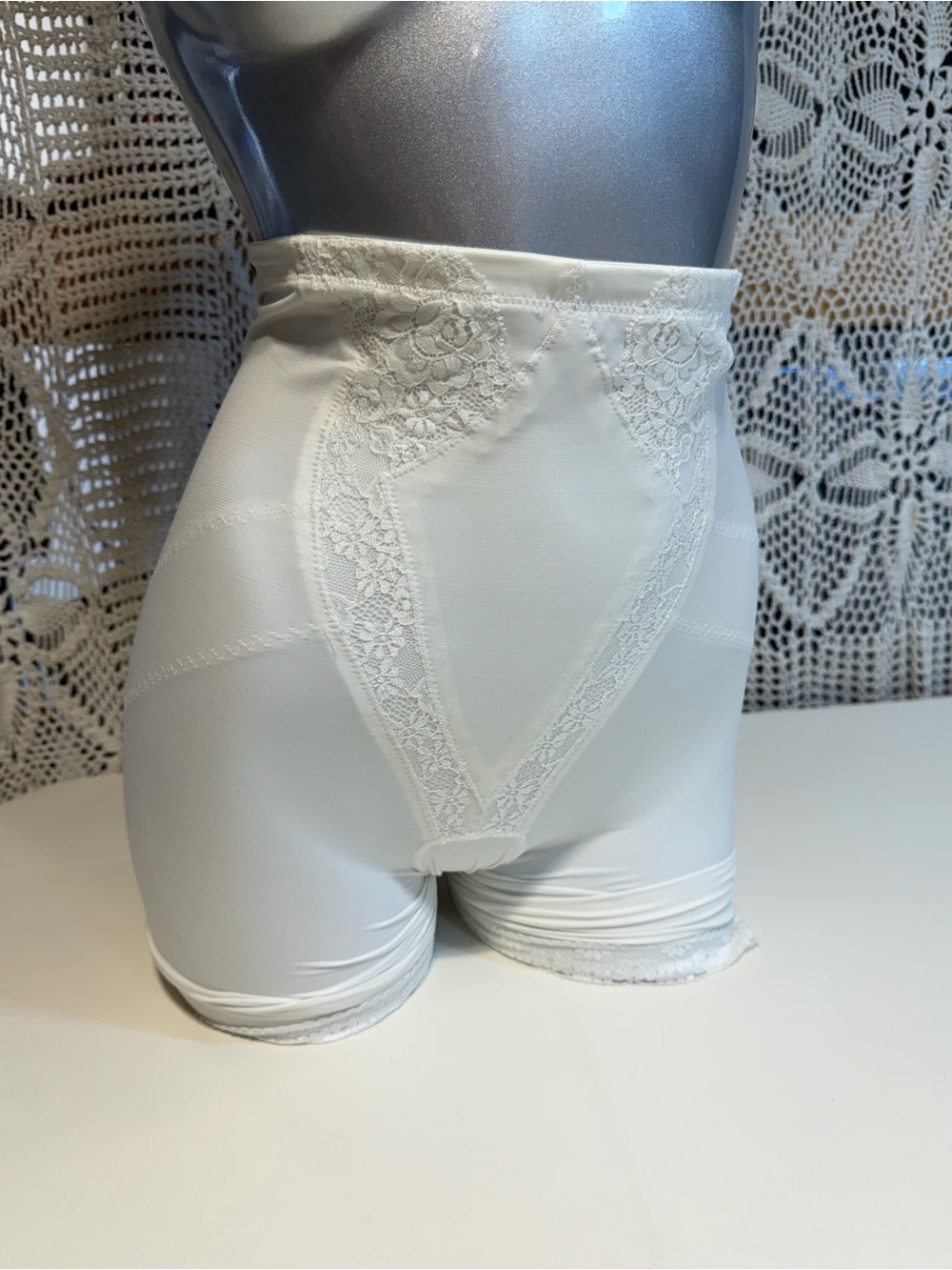 White lace girdle shapewear shorts slimming layer slip lingerie long leg retro - Picture 7 of 16